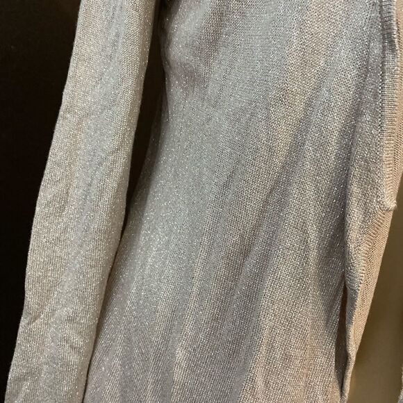 White House Black Market soft pink‎ metallic open front shawl collar cardigan - Picture 5 of 7